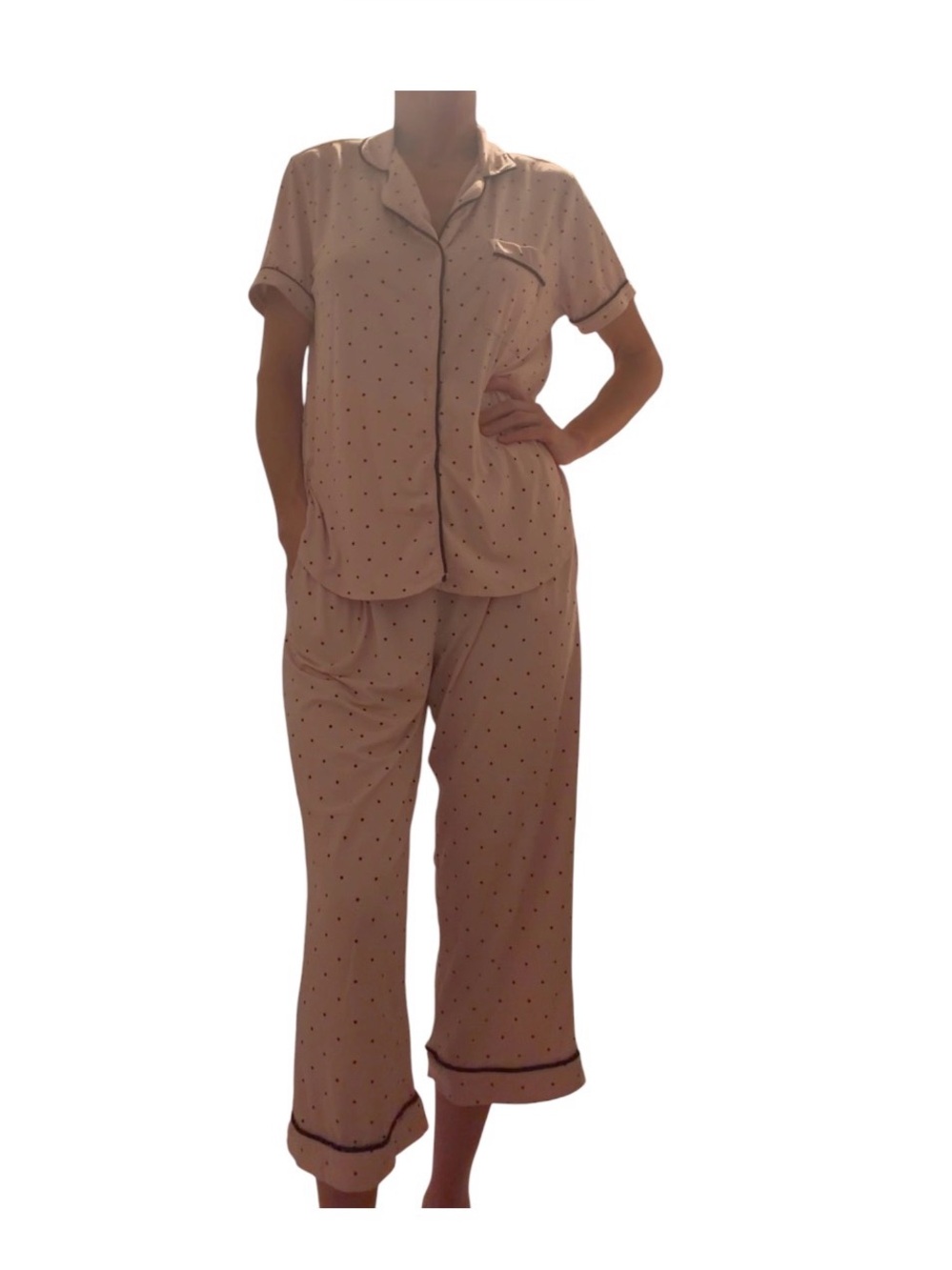 Women’s Light Pink Polka Dot Two-Piece Pajama Set